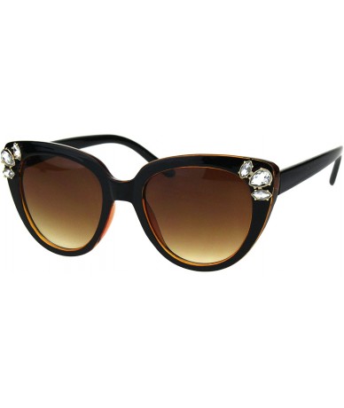 Oversized Womens Large Rhinestone Trim Sparkling Plastic Cat Eye Sunglasses - Black Brown - CR18H8IXT0C $23.07