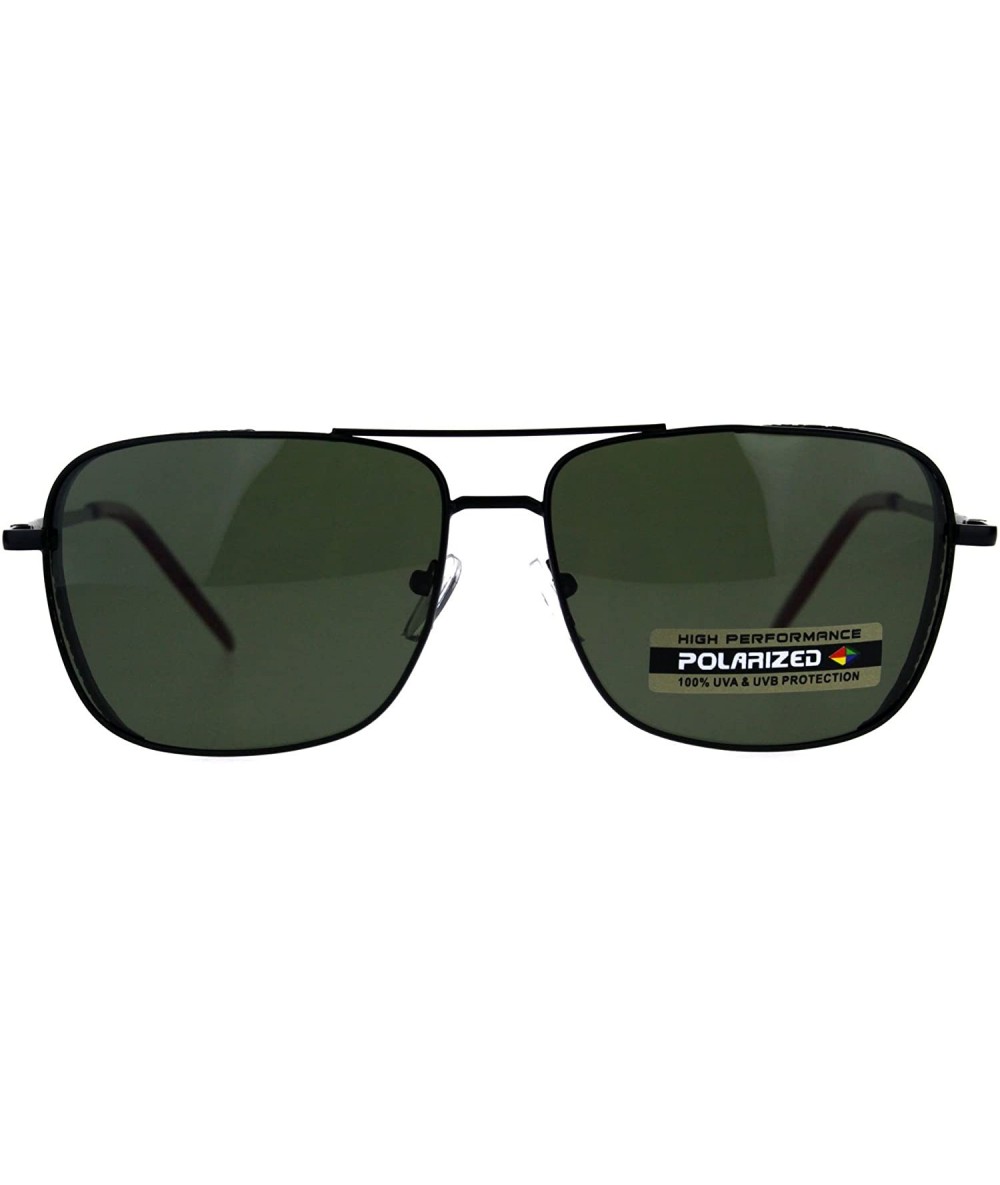 Rectangular Polarized Mens Rectangular Pilots Officer Metal Rim Sunglasses - Black Green - CL18CA4LLDX $27.28