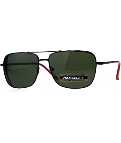 Rectangular Polarized Mens Rectangular Pilots Officer Metal Rim Sunglasses - Black Green - CL18CA4LLDX $27.28