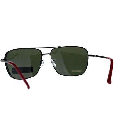 Rectangular Polarized Mens Rectangular Pilots Officer Metal Rim Sunglasses - Black Green - CL18CA4LLDX $27.28