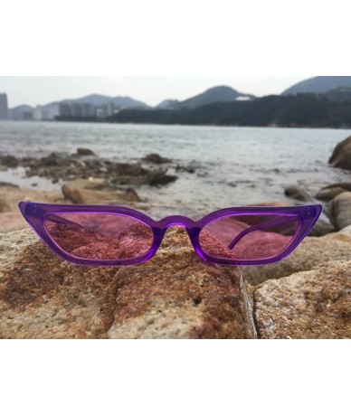 Rectangular Super Skinny Narrow Geometric Small Sunglasses for Women Men Plastic Slim Frame - Slim Cateye 52mm Purple - CD18E...