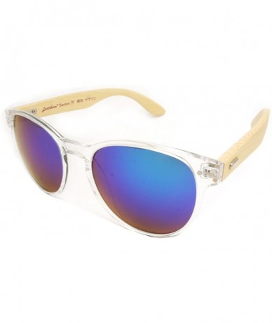 Sport NEW Real Tree Bamboo wood Temples Sunglasses - Clear Light Wod Temple / Blue Green Mirror Lens - CP184ORXQU4 $45.05