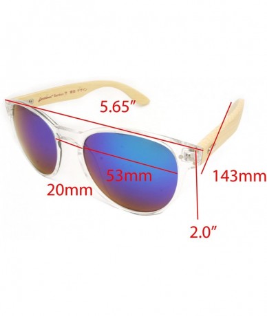 Sport NEW Real Tree Bamboo wood Temples Sunglasses - Clear Light Wod Temple / Blue Green Mirror Lens - CP184ORXQU4 $45.05