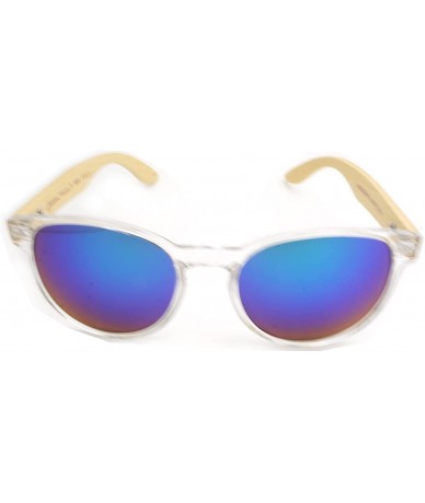 Sport NEW Real Tree Bamboo wood Temples Sunglasses - Clear Light Wod Temple / Blue Green Mirror Lens - CP184ORXQU4 $45.05