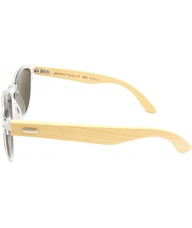 Sport NEW Real Tree Bamboo wood Temples Sunglasses - Clear Light Wod Temple / Blue Green Mirror Lens - CP184ORXQU4 $45.05