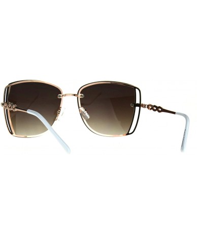 Butterfly Womens Butterfly Rimless Jewel Arm Squared Metal Sunglasses - Gold White Brown - CN1884DH09U $22.75