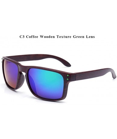 Rectangular Genuine Wood look reflective UV400 sunglasses 2019 fashion for men and women - C3 - C518ETN4686 $19.60