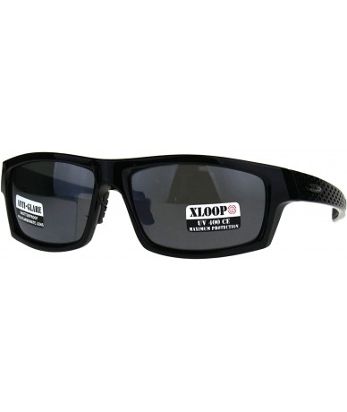 Wrap Xloop Sunglasses Mens Anti-Glare Rectangular Wrap Around Shades UV 400 - Shiny Black - C4189IH9O29 $19.37