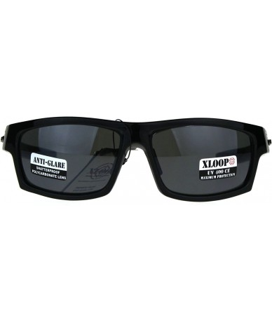 Wrap Xloop Sunglasses Mens Anti-Glare Rectangular Wrap Around Shades UV 400 - Shiny Black - C4189IH9O29 $19.37