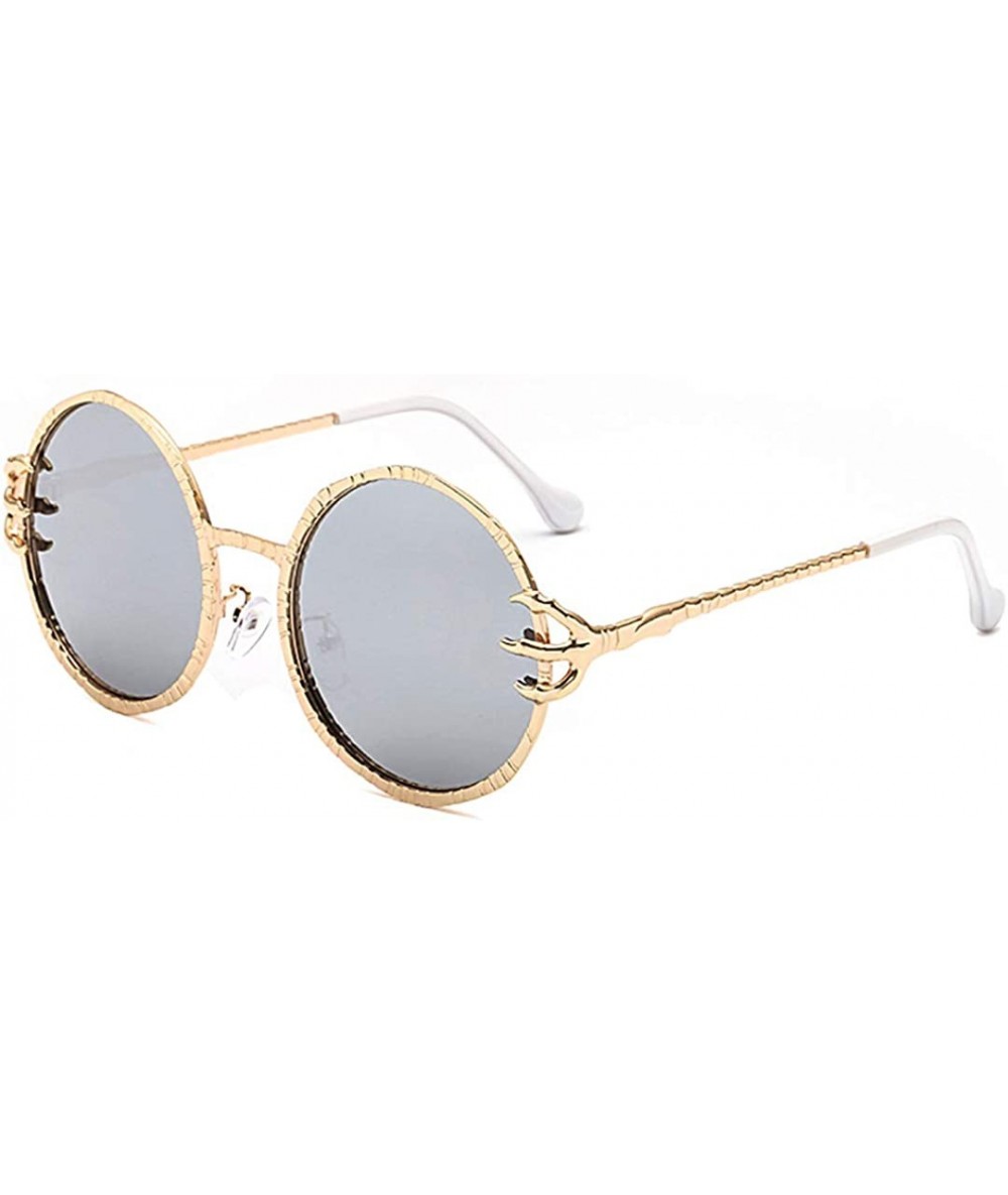 Round Oversized Rhinestone Aviator Sunglasses for Women Diamond Shades - Gold Frame/Silver Lens - CP18U5OKK6S $24.13