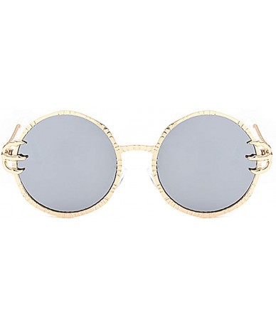 Round Oversized Rhinestone Aviator Sunglasses for Women Diamond Shades - Gold Frame/Silver Lens - CP18U5OKK6S $24.13