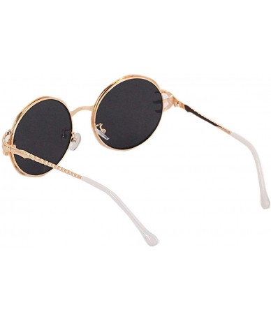 Round Oversized Rhinestone Aviator Sunglasses for Women Diamond Shades - Gold Frame/Silver Lens - CP18U5OKK6S $24.13