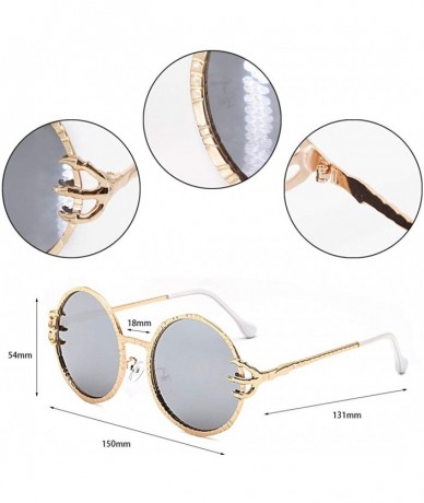 Round Oversized Rhinestone Aviator Sunglasses for Women Diamond Shades - Gold Frame/Silver Lens - CP18U5OKK6S $24.13