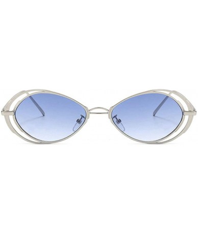 Oval Punk Style Hollow Sunglasses Women Metal Glasses Cat Retro Small Oval Men Sunglasses - Blue - C618YEQHWN9 $22.28