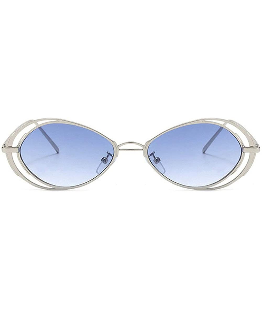 Oval Punk Style Hollow Sunglasses Women Metal Glasses Cat Retro Small Oval Men Sunglasses - Blue - C618YEQHWN9 $22.28