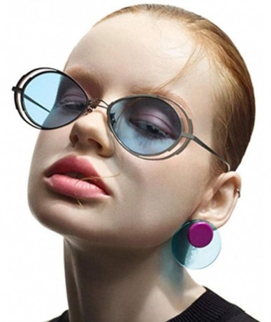 Oval Punk Style Hollow Sunglasses Women Metal Glasses Cat Retro Small Oval Men Sunglasses - Blue - C618YEQHWN9 $22.28