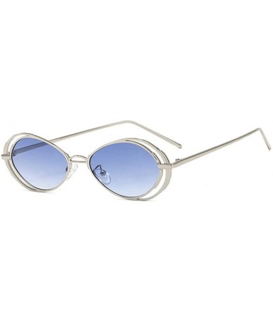 Oval Punk Style Hollow Sunglasses Women Metal Glasses Cat Retro Small Oval Men Sunglasses - Blue - C618YEQHWN9 $22.28