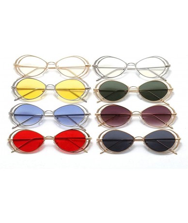 Oval Punk Style Hollow Sunglasses Women Metal Glasses Cat Retro Small Oval Men Sunglasses - Blue - C618YEQHWN9 $22.28