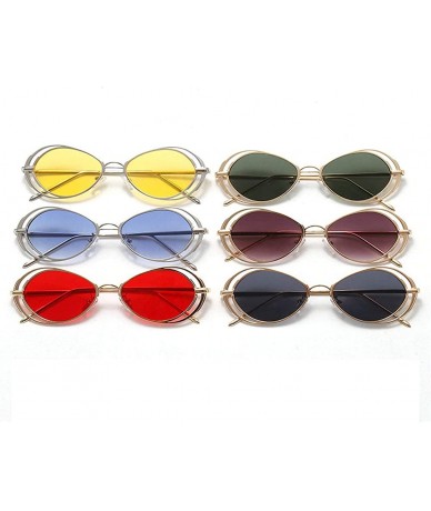 Oval Punk Style Hollow Sunglasses Women Metal Glasses Cat Retro Small Oval Men Sunglasses - Blue - C618YEQHWN9 $22.28