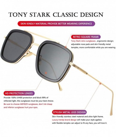 Shield Tony Stark Sunglasses Vintage Square Metal Frame Eyeglasses for Men Women - Iron Man and Spider-Man Sun Glasses - C218...