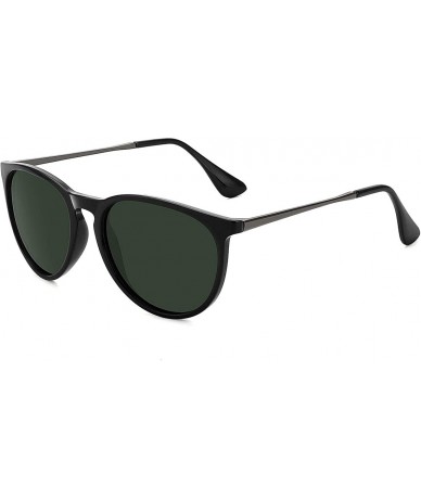 Aviator Polarized Sunglasses for Women Vintage Retro Round Mirrored Lens - Black Frame Green G15 Lens - CN18ET5QRU4 $18.74