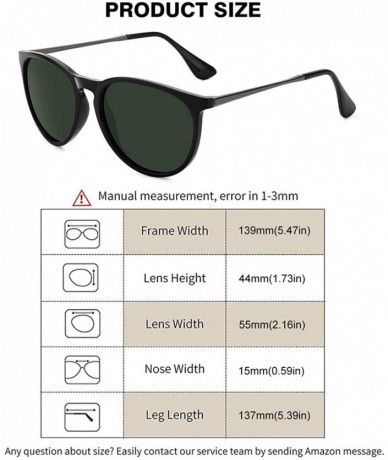 Aviator Polarized Sunglasses for Women Vintage Retro Round Mirrored Lens - Black Frame Green G15 Lens - CN18ET5QRU4 $18.74