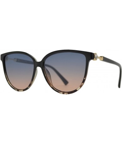 Cat Eye Womens Cat Eye Sunglasses with Flat Lens and Rhinestones UV Protection - Black Tortoise + Blue Pink - C2195EKHAIT $25.86