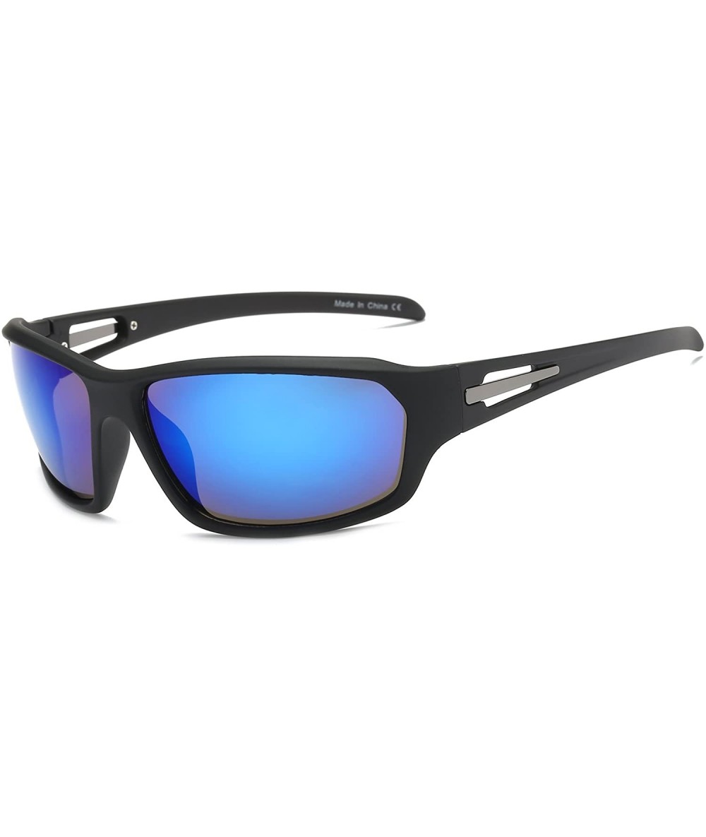 Wrap Men Sports Shield Mirrored Rectangular UV Protection Outdoor Driving Sunglasses - Blue - CV18K3355Z8 $18.27