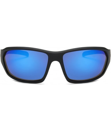 Wrap Men Sports Shield Mirrored Rectangular UV Protection Outdoor Driving Sunglasses - Blue - CV18K3355Z8 $18.27