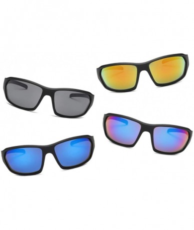 Wrap Men Sports Shield Mirrored Rectangular UV Protection Outdoor Driving Sunglasses - Blue - CV18K3355Z8 $18.27