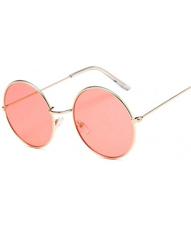 Round Retro Round Pink Sunglasses Women Brand Designer Sun Glasses For Women Alloy Mirror Female - Gold - C8190L3XDTN $46.75