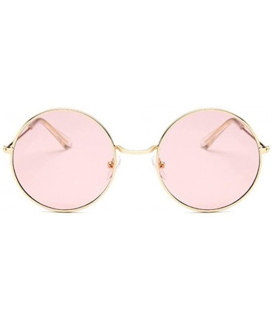 Round Retro Round Pink Sunglasses Women Brand Designer Sun Glasses For Women Alloy Mirror Female - Gold - C8190L3XDTN $46.75