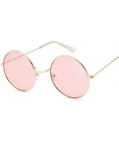 Round Retro Round Pink Sunglasses Women Brand Designer Sun Glasses For Women Alloy Mirror Female - Gold - C8190L3XDTN $46.75