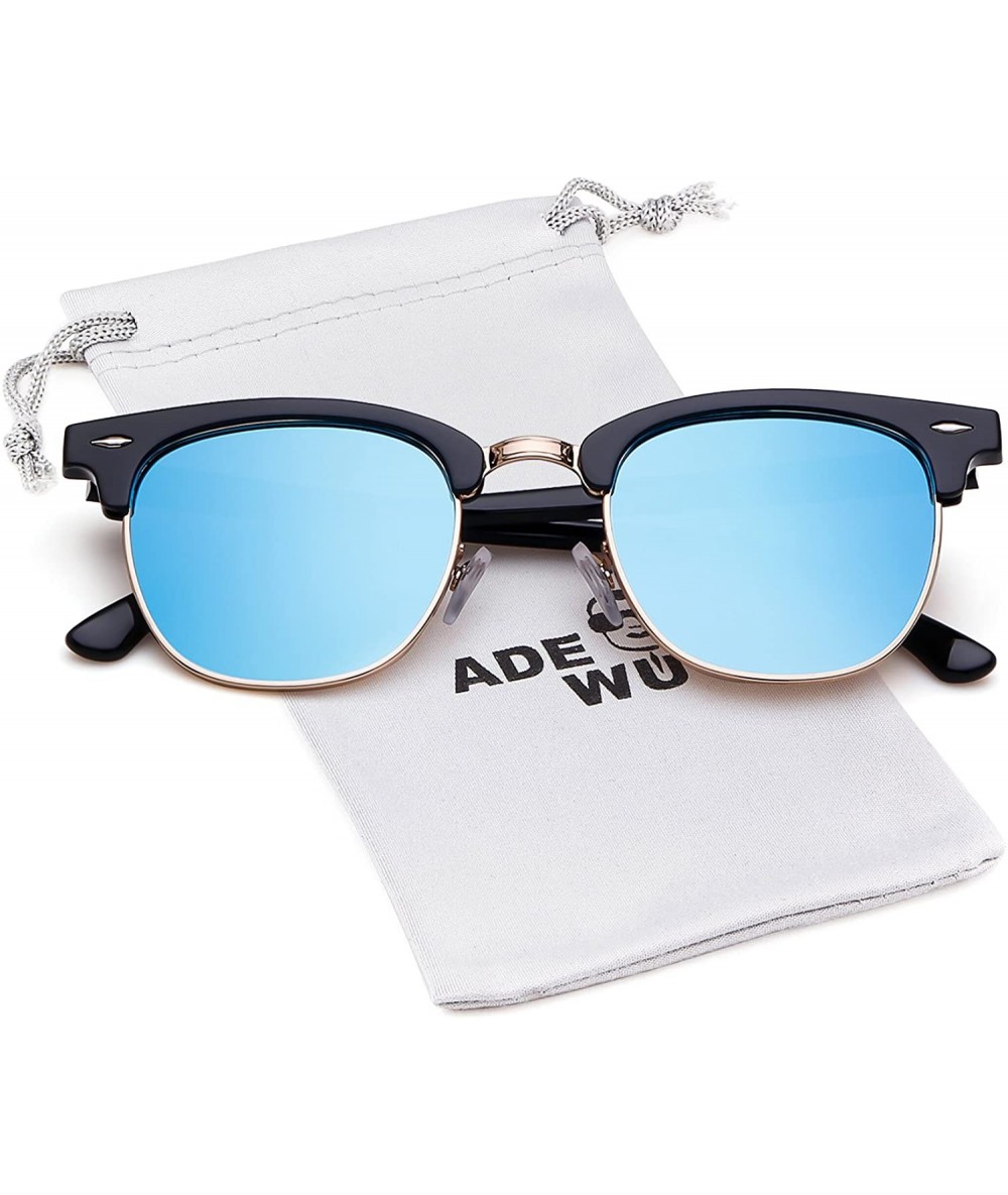 Rimless Polarized Sunglasses Women Men Classic Semi Rimless Frame Retro Sunglasses - Black&blue - CC18GMU84XE $23.06