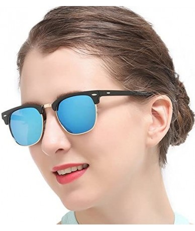 Rimless Polarized Sunglasses Women Men Classic Semi Rimless Frame Retro Sunglasses - Black&blue - CC18GMU84XE $23.06