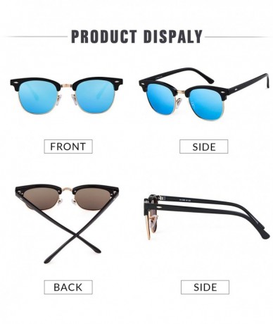 Rimless Polarized Sunglasses Women Men Classic Semi Rimless Frame Retro Sunglasses - Black&blue - CC18GMU84XE $23.06