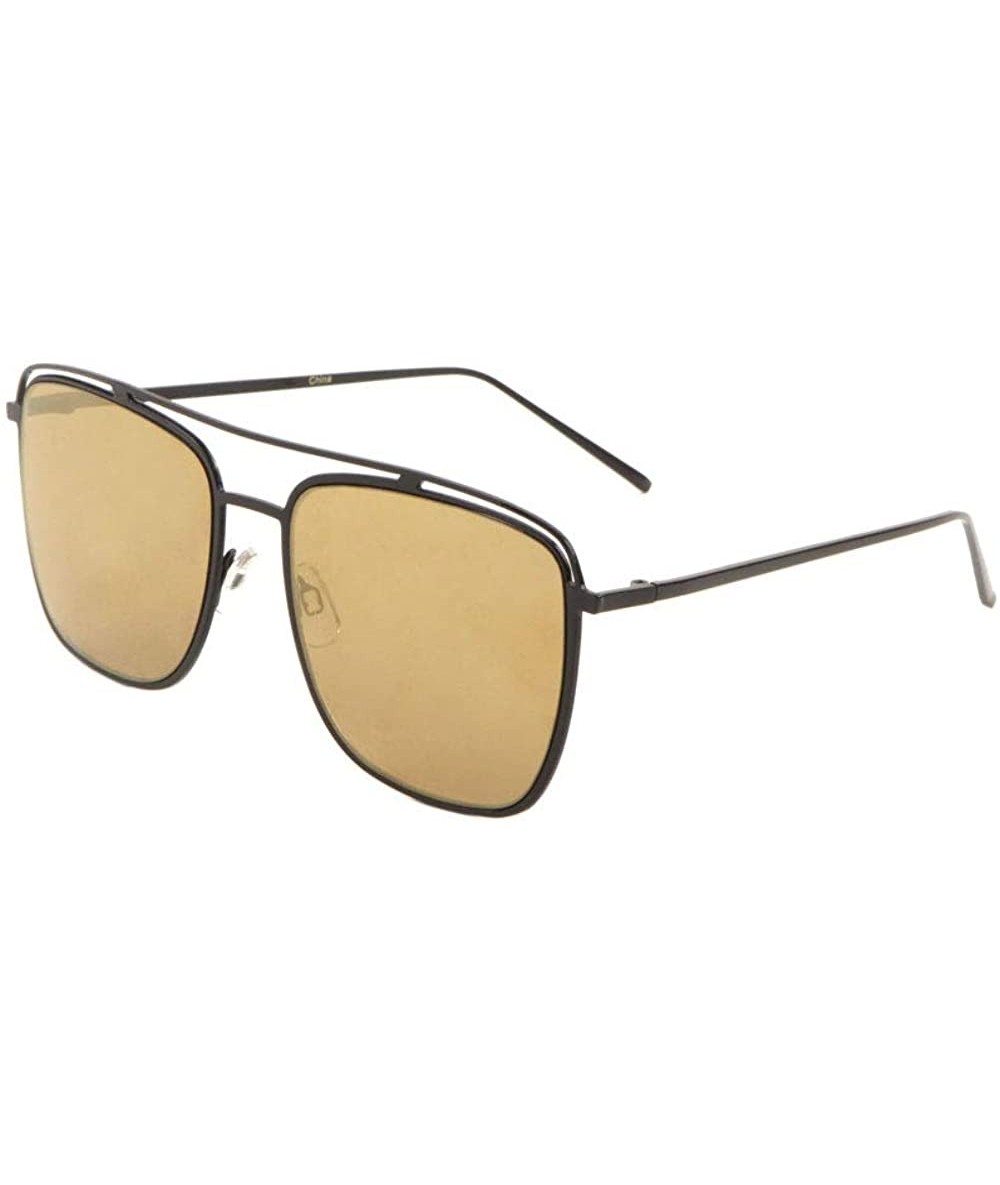 Aviator Raised Top Bar Flat Rim & Temple Modern Square Aviator Sunglasses - Brown Black - CK190IOKK5R $27.57