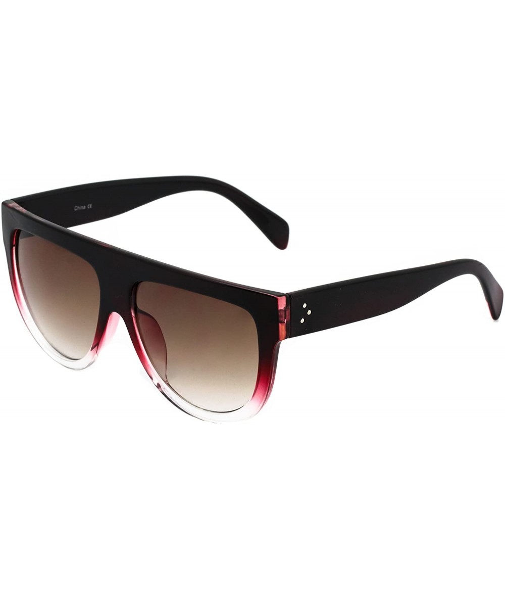 Oversized Vintage Shadow Designer Flat Top Aviator Oversize Women Gradient Sunglasses - Dark Red - White - CN1864YIH2T $17.28