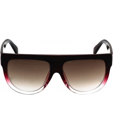 Oversized Vintage Shadow Designer Flat Top Aviator Oversize Women Gradient Sunglasses - Dark Red - White - CN1864YIH2T $17.28