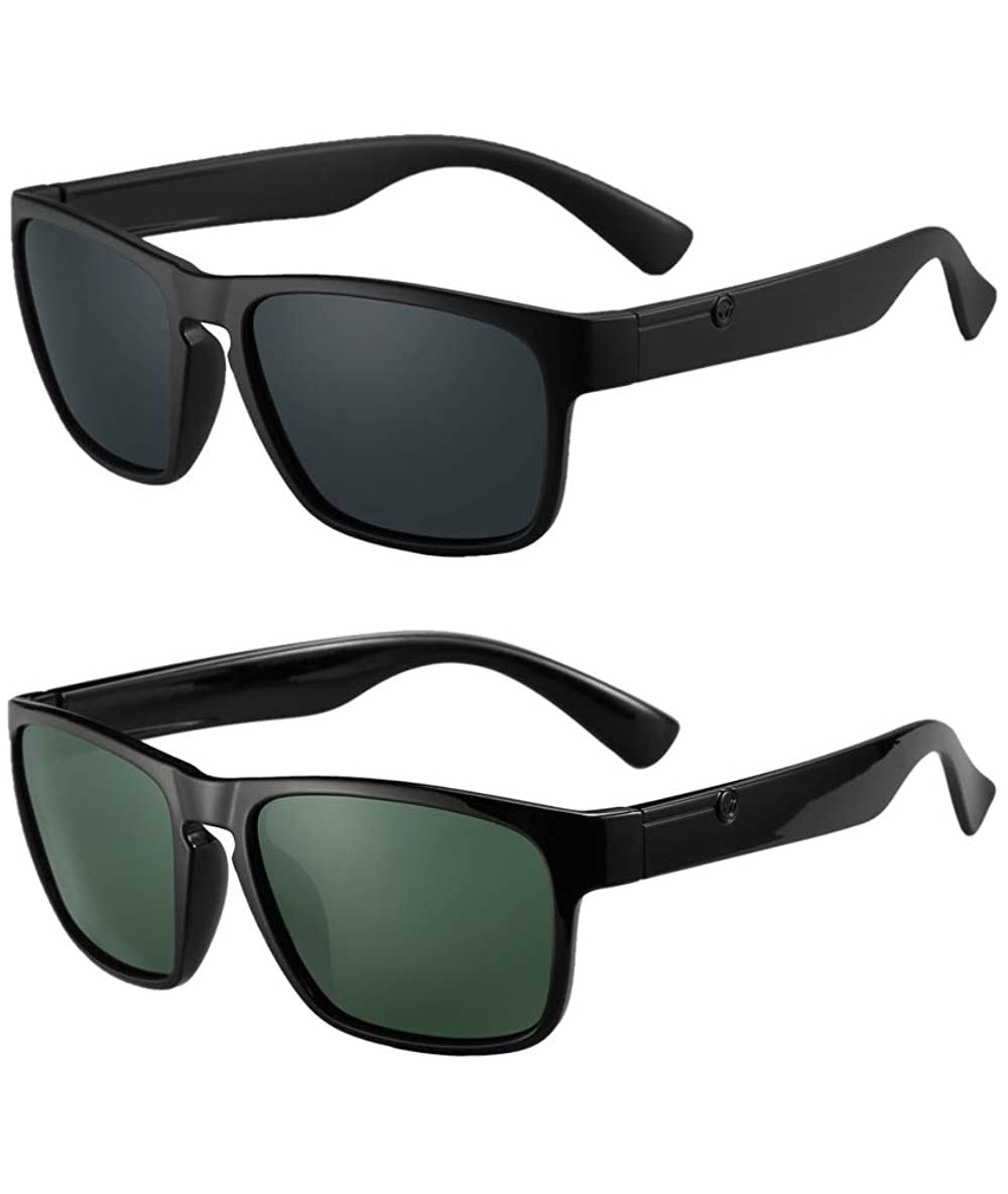 Square Polarized Sunglasses Anti Glare Blocking - Black&green - CI198KTQG8N $32.96