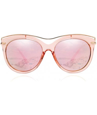 Round Vintage Polarized Sunglasses for Women with UV400 Protection Round Lens - Cateye Pink - CU18Q8N04HT $27.48