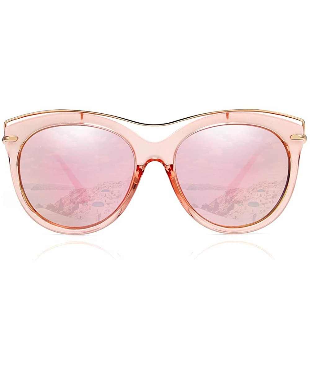 Round Vintage Polarized Sunglasses for Women with UV400 Protection Round Lens - Cateye Pink - CU18Q8N04HT $27.48