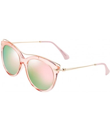 Round Vintage Polarized Sunglasses for Women with UV400 Protection Round Lens - Cateye Pink - CU18Q8N04HT $27.48