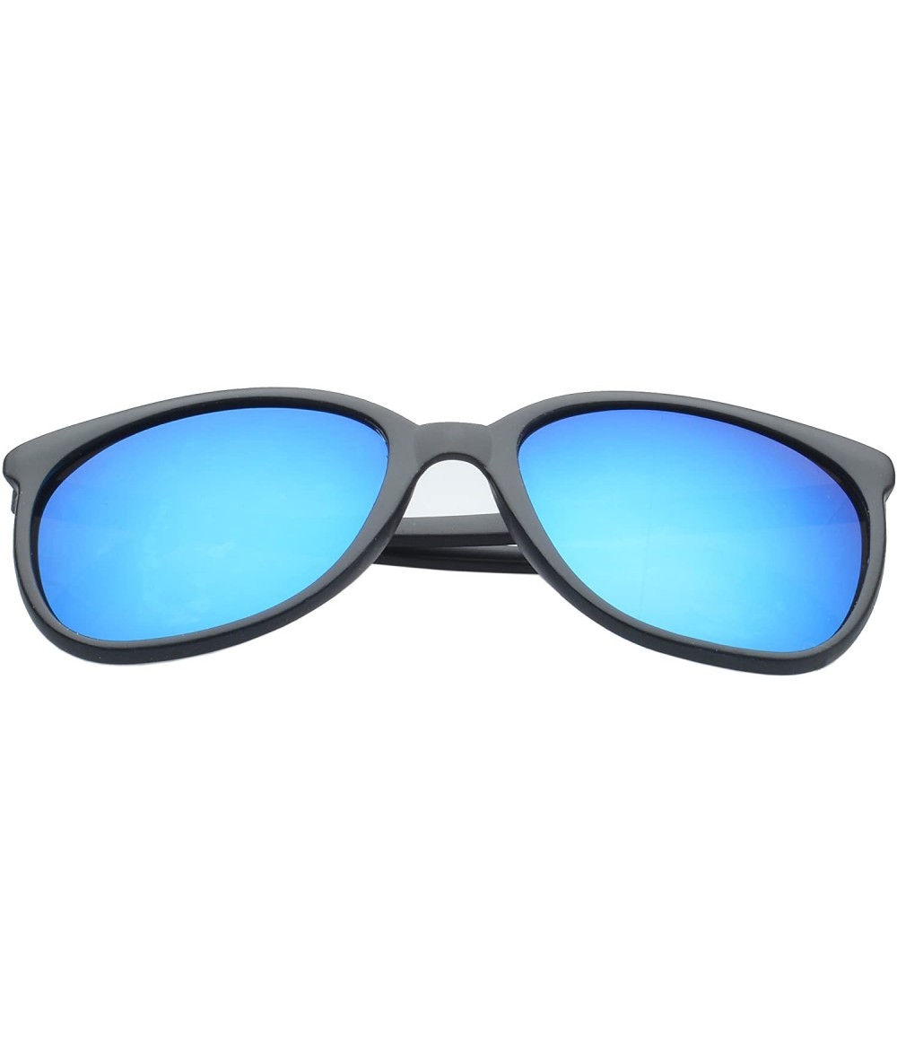 Wayfarer Large Women Retro Square Sunglasses Sporty Reflective Lens UV400 - Blue - CC11NUXS021 $18.87