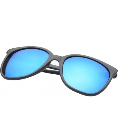 Wayfarer Large Women Retro Square Sunglasses Sporty Reflective Lens UV400 - Blue - CC11NUXS021 $18.87