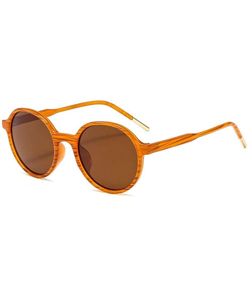 Round Women Fashion Eyewear Round Beach Sunglasses with Case UV400 Protection - Orange Strip Frame/Brown Lens - C518WM29HAY $...