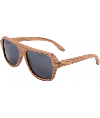 Oversized Wooden Sunglasses Oversized Retro Eyeglasses Wood Frame Polarized with Case- Z6043 (zebra- smoke) - C4126QOE7UJ $74.98