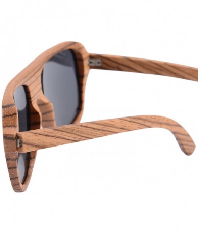 Oversized Wooden Sunglasses Oversized Retro Eyeglasses Wood Frame Polarized with Case- Z6043 (zebra- smoke) - C4126QOE7UJ $74.98