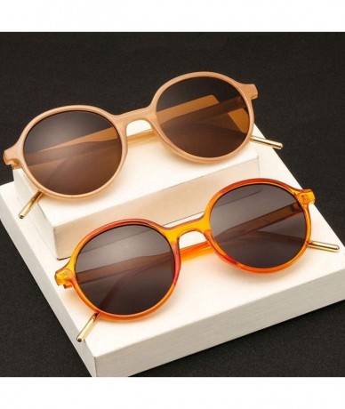 Round Women Fashion Eyewear Round Beach Sunglasses with Case UV400 Protection - Orange Strip Frame/Brown Lens - C518WM29HAY $...