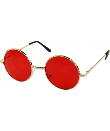 Aviator Retro John Lennon Style Sunglasses Round Colorful Tint Groovy Hippie Wire Shades - Gold Frame / Red Lens - CR18CAL24H...